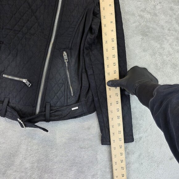 Diesel Jacket Womens XS Black Quilted Moto Biker Asymmetrical Zip Belted - Picture 3 of 16